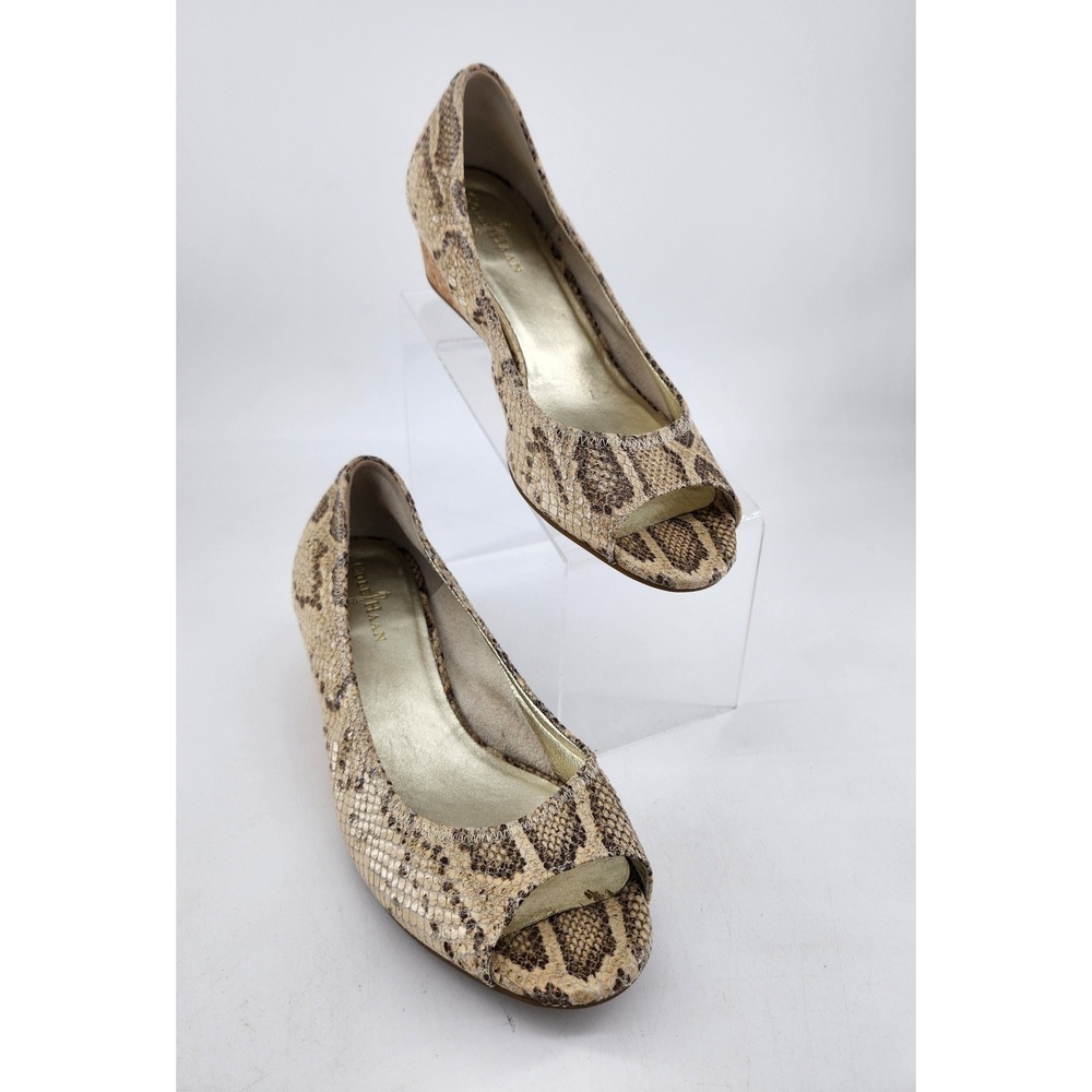 Cole Haan Wedge Heels Women 10B Beige Snake Print Peep Toe Nike Air D37958